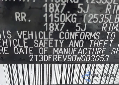 2013 Toyota Rav4 Limited z USA, uszkodzony, nr VIN 2T3DFREV9DW003053